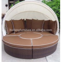 Rattan Furniture Outdoor wicker round day bed Set with Canopy