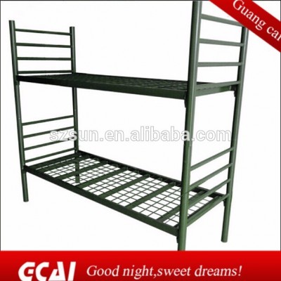 Military dormitory green commercial bunk bed design good metal mesh frame bed